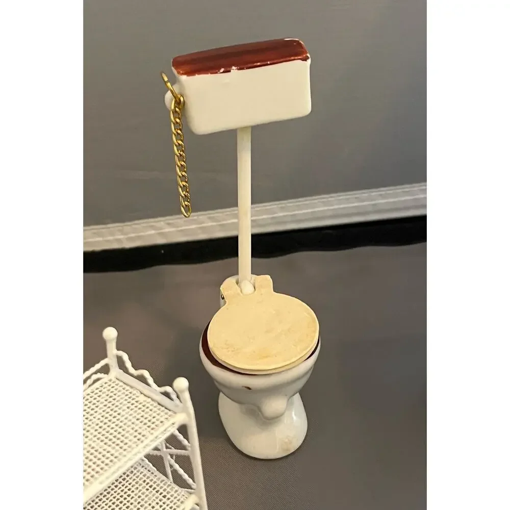 Vintage Doll House Furniture Bathroom Set Tub‎ Sink Toilet Shelf